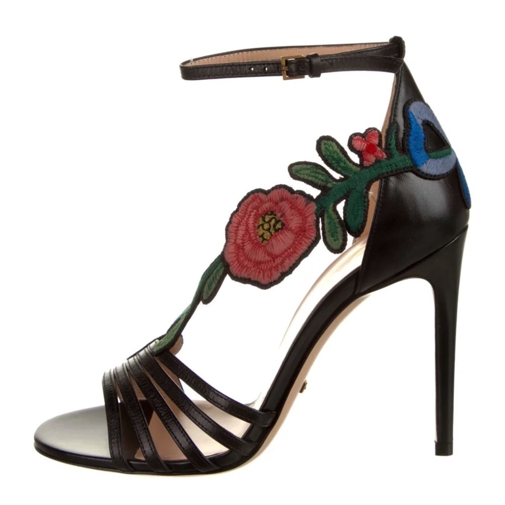 Gucci Leather Floral Print Sandals Heels w/ Tags